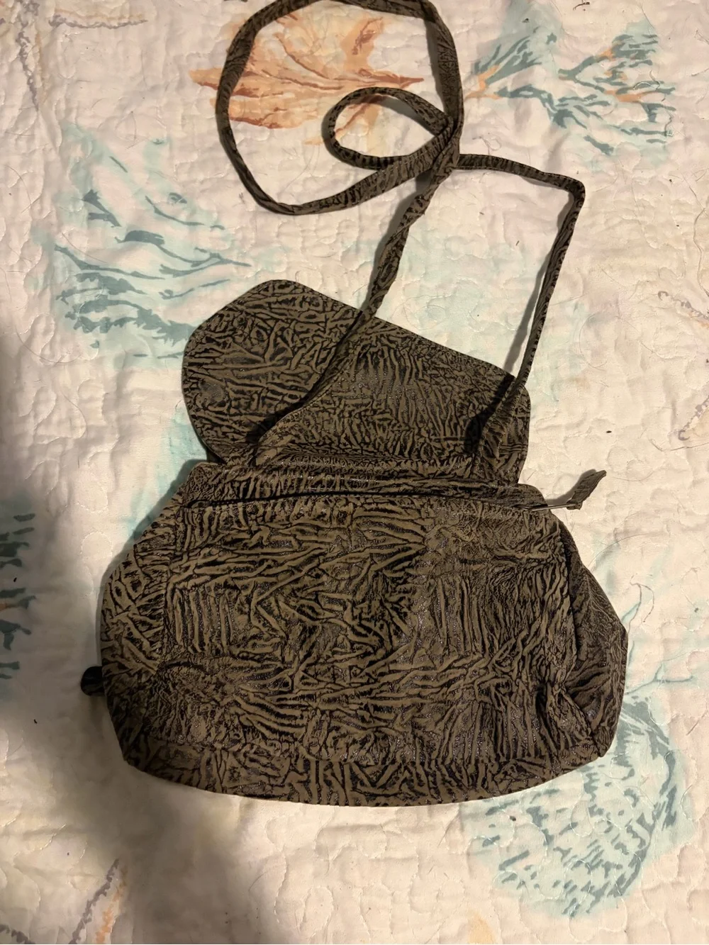 Textured Black and Brown Crossbody Shoulder Bag - Unbranded